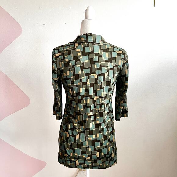 Vintage Green Geometric Top Mod Print Retro 70s Inspired Funky Groovy Small - Picture 3 of 7